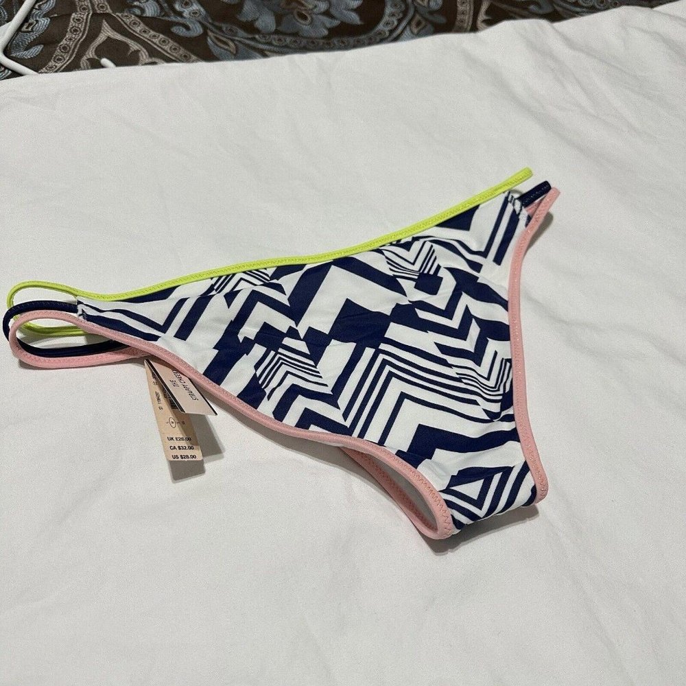 Victoria’s Secret Strappy Cheeky Bikini Bottom Sz M Medium NWT Blue White Green - Picture 7 of 7